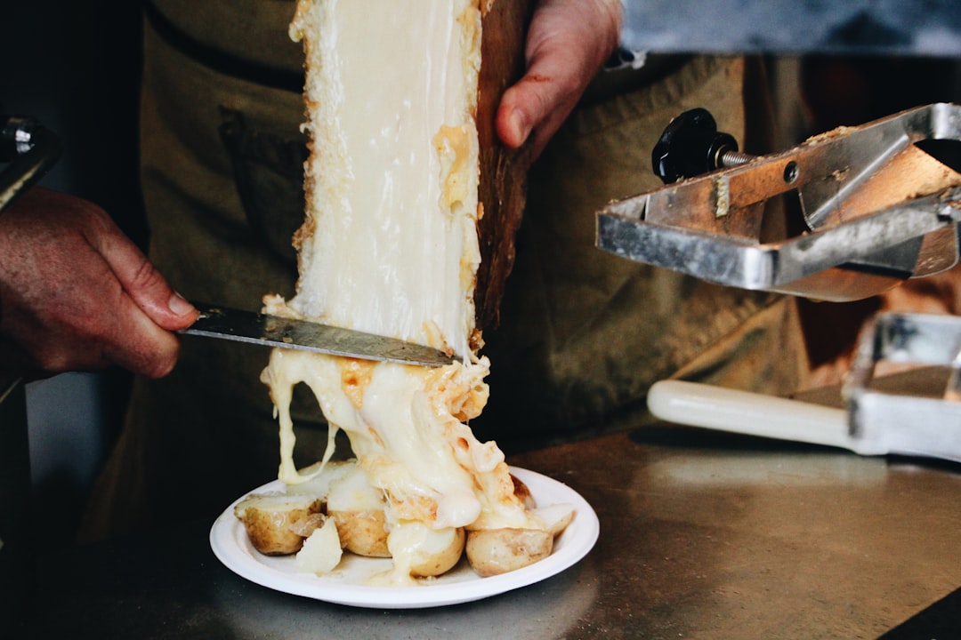 Close-up of a wheel of Raclette cheese